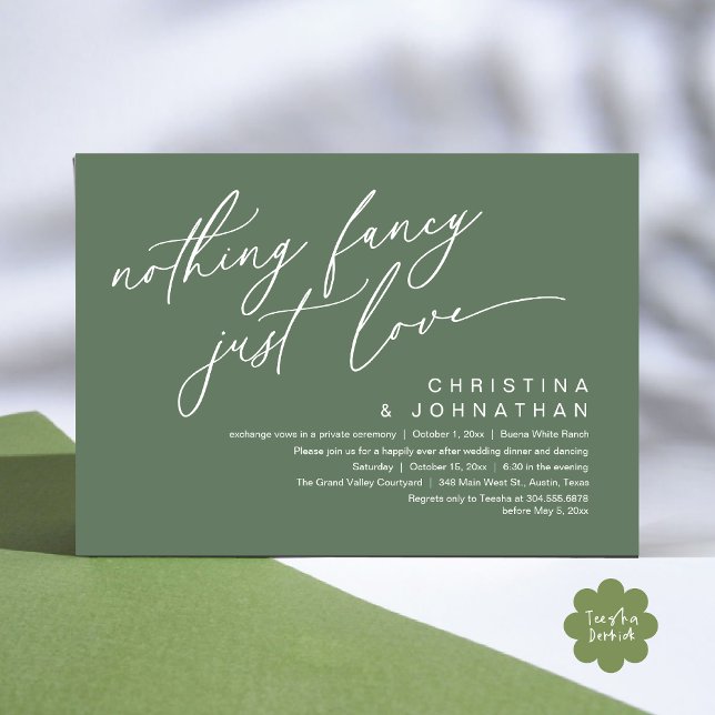Nothing Fancy Just Love Wedding Dinner Party Invitation (Nothing Fancy Just Love Modern Romantic Wedding Dinner Party Invitation Card PDF Sage Green)