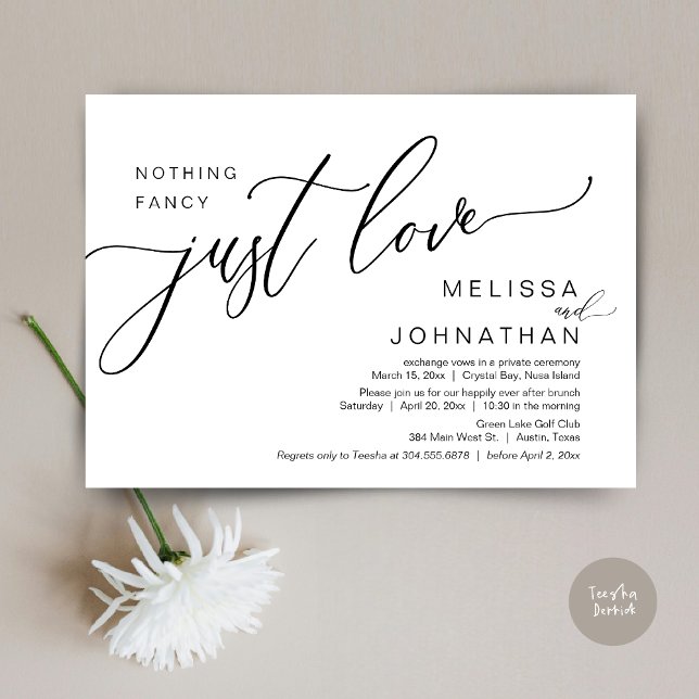 Nothing Fancy Just Love, Wedding Elopement Brunch Invitation (Celebrate with us, Nothing Fancy Just Love, Romantic Wedding Brunch Invitation Card PDF Black White)