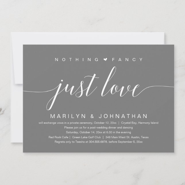 Nothing Fancy, Just Love, Wedding Elopement Classy Invitation (Front)