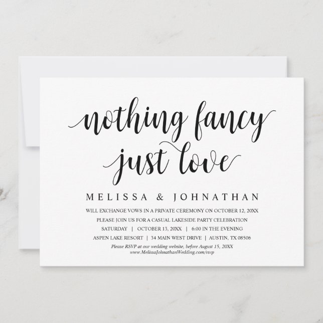 Nothing Fancy Just Love, Wedding Elopement Dinner Invitation (Front)
