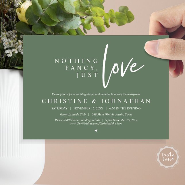 Nothing Fancy, Just Love, Wedding Elopement Dinner Invitation (Nothing Fancy, Just Love, Wedding Elopement Dinner Invitation Card, PDF, in Forest Sage Green)