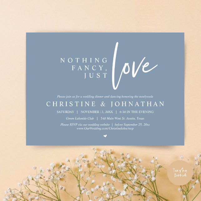 Nothing Fancy, Just Love, Wedding Elopement Dinner Invitation (Nothing Fancy, Just Love, Wedding Elopement Dinner Invitation Card, PDF, in Dusty Blue)