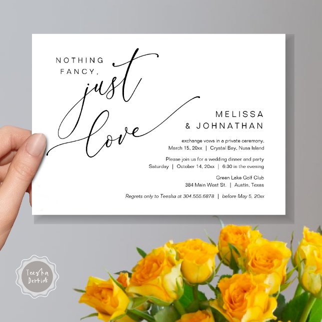 Nothing Fancy, Just Love, Wedding Elopement Dinner Invitation (Nothing Fancy, Just Love, Wedding Elopement Dinner Invitation Card, PDF, in Black and White)