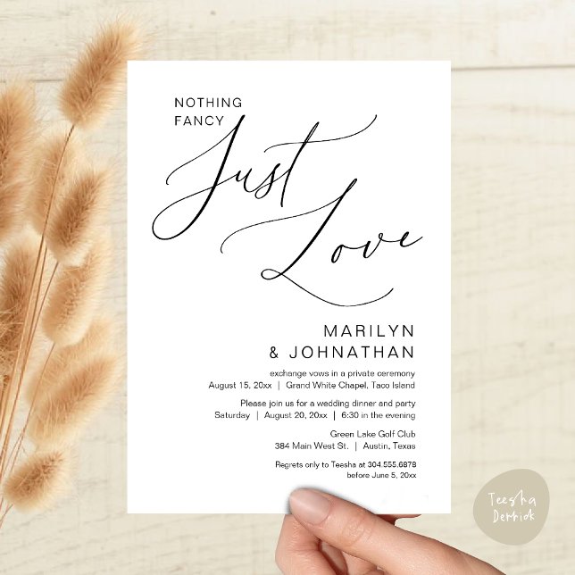 Nothing Fancy, Just Love, Wedding Elopement Dinner Invitation (Nothing Fancy, Just Love, Wedding Elopement Dinner Brunch Lunch Party Invites Card PDF, Black White)