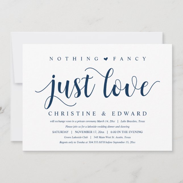 Nothing Fancy, Just Love, Wedding Elopement Dinner Invitation (Front)