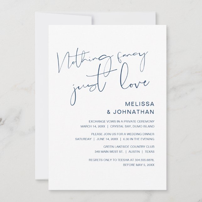 Nothing Fancy, Just Love, Wedding Elopement Invita Invitation (Front)