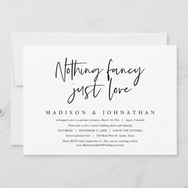 Nothing Fancy, Just Love, Wedding Elopement Invitation (Front)