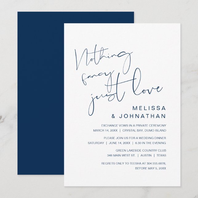 Nothing Fancy, Just Love, Wedding Elopement Invitation (Front/Back)