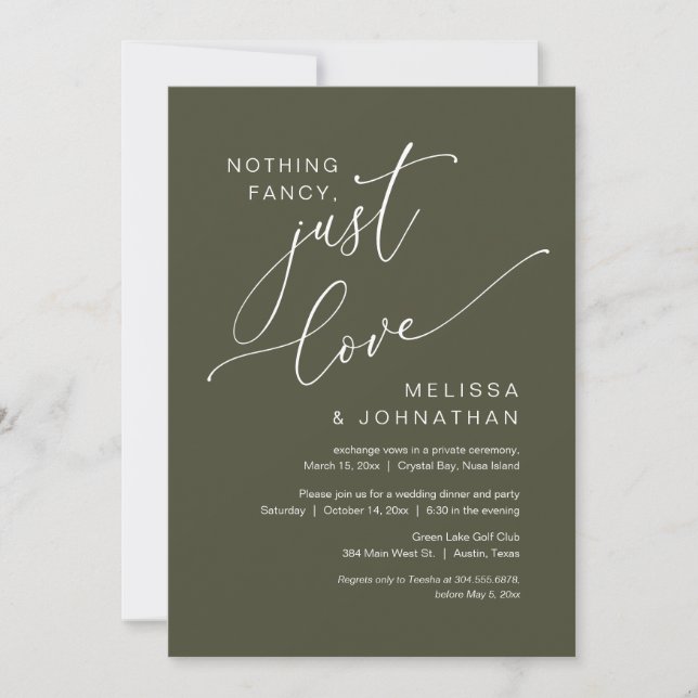 Nothing Fancy, Just Love, Wedding Elopement Invitation (Front)