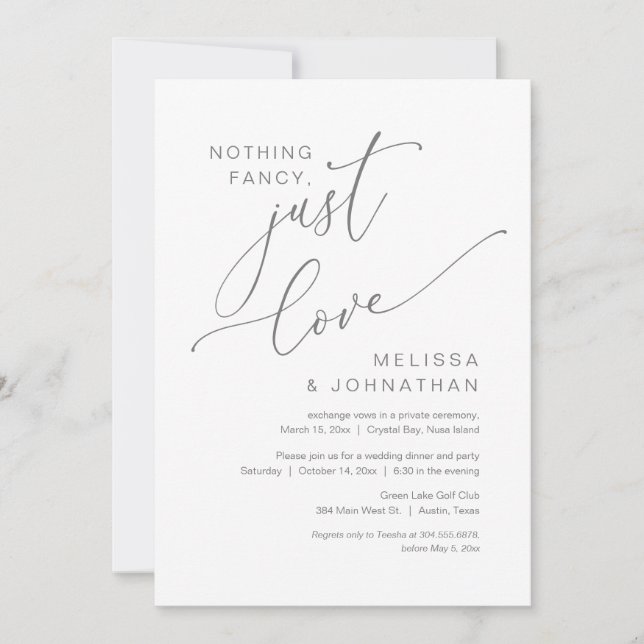 Nothing Fancy, Just Love, Wedding Elopement Invitation (Front)