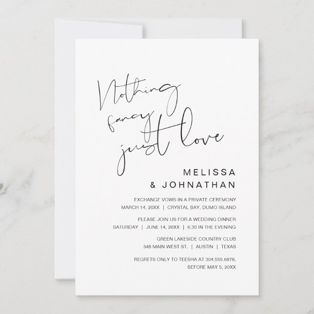 Nothing Fancy, Just Love, Wedding Elopement Invitation (Front)