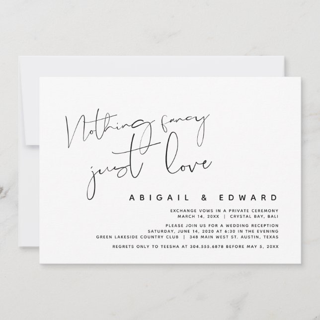 Nothing Fancy, Just Love, Wedding Elopement Invitation (Front)