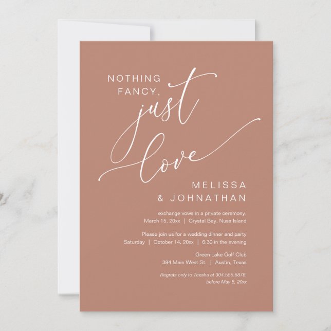 Nothing Fancy, Just Love, Wedding Elopement Invitation (Front)