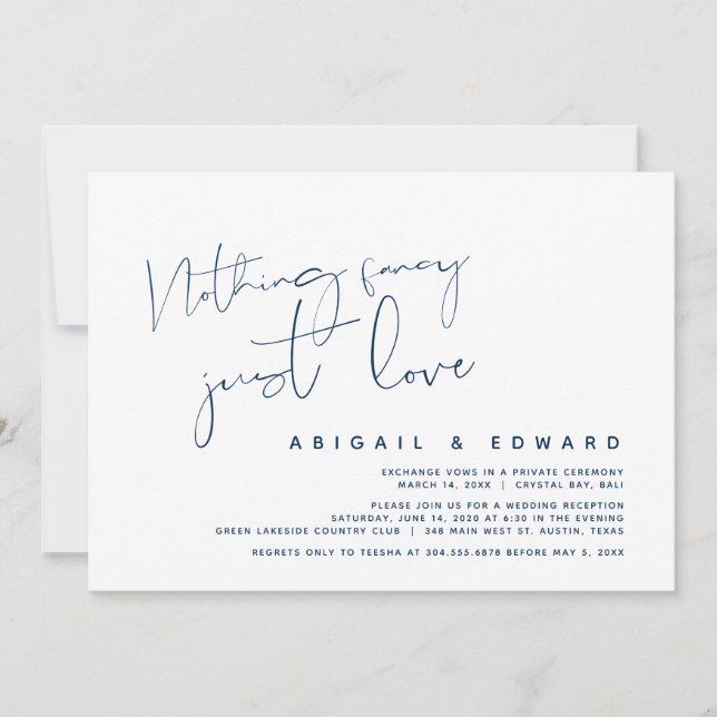 Nothing Fancy, Just Love, Wedding Elopement, Navy Invitation (Front)