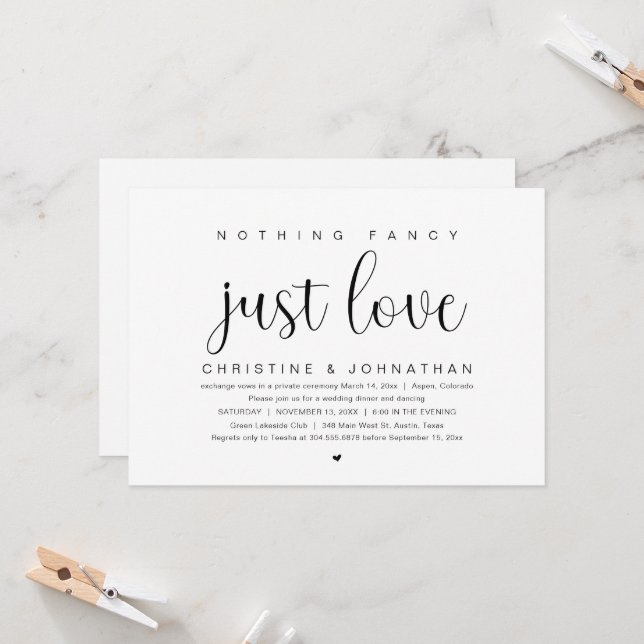 Nothing Fancy Just Love, Wedding Elopement Party I Invitation (Front/Back In Situ)