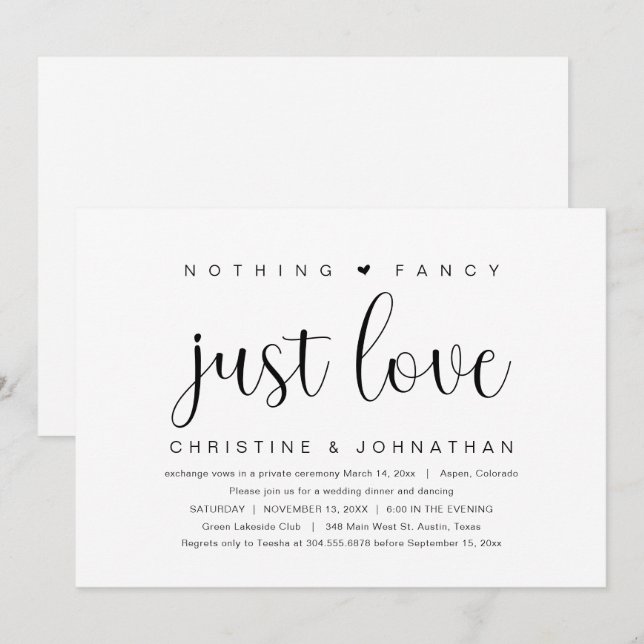 Nothing Fancy Just Love, Wedding Elopement Party I Invitation (Front/Back)