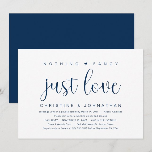 Nothing Fancy Just Love, Wedding Elopement Party Invitation (Front/Back)