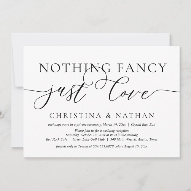 Nothing Fancy, Just Love, Wedding Elopement Party Invitation (Front)