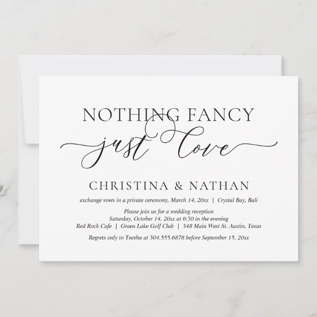 Nothing Fancy, Just Love, Wedding Elopement Party Invitation (Front)
