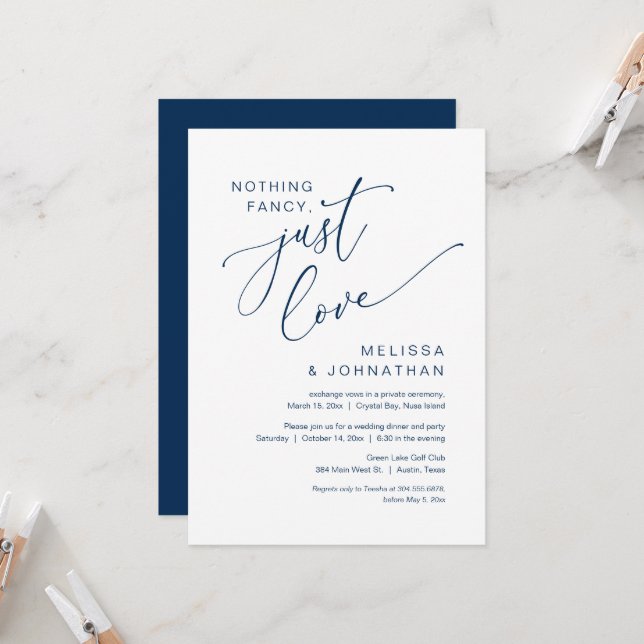Nothing Fancy, Just Love, Wedding Elopement Party Invitation (Front/Back In Situ)