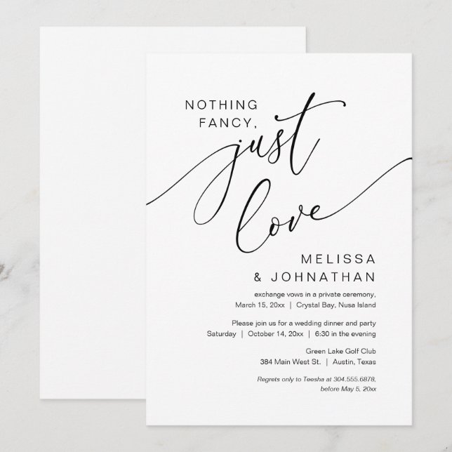 Nothing Fancy, Just Love, Wedding Elopement Party Invitation (Front/Back)