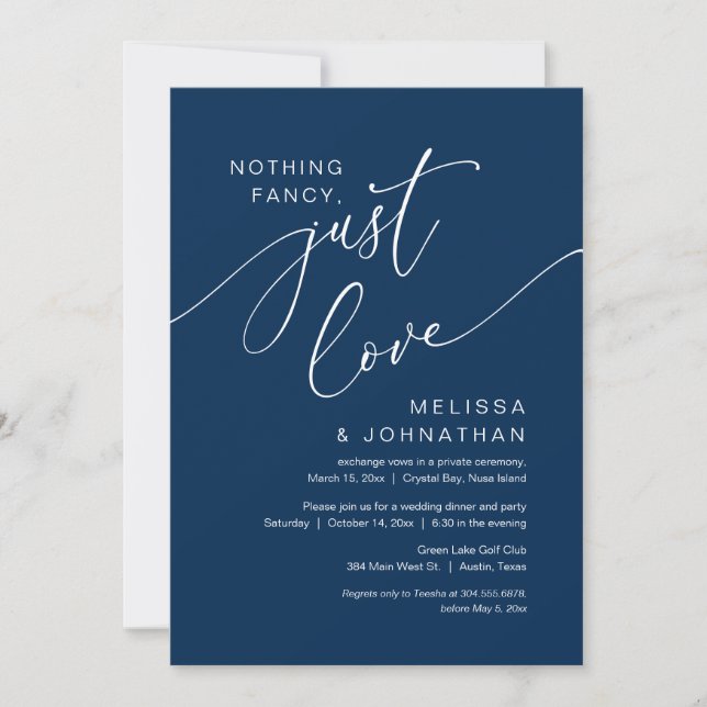 Nothing Fancy, Just Love, Wedding Elopement Party  Invitation (Front)