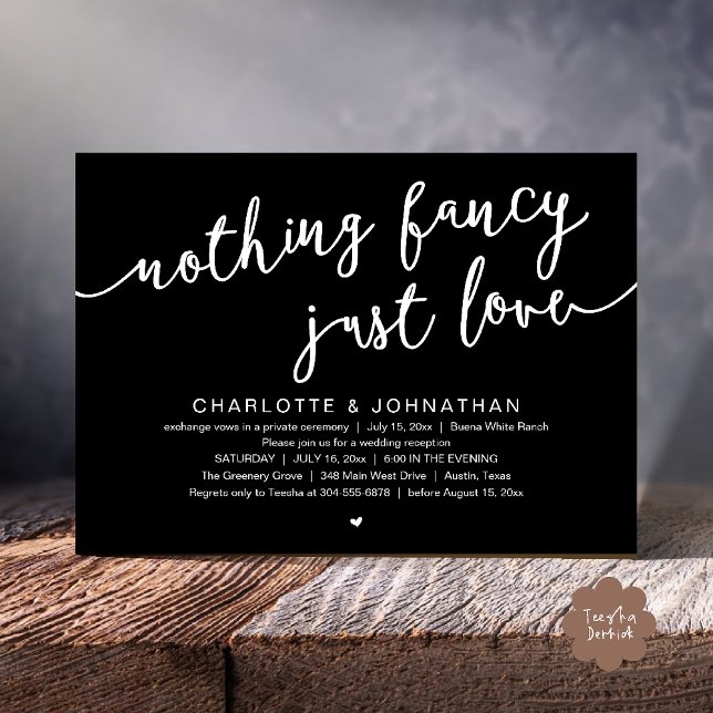 Nothing Fancy, Just Love, Wedding Elopement Party Invitation (Nothing Fancy, Just Love, Wedding Elopement Dinner Lunch Brunch Party Invites Card  PDF Black White)