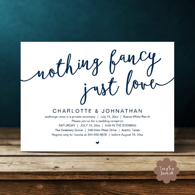 Nothing Fancy, Just Love, Wedding Elopement Party Invitation (Nothing Fancy, Just Love, Wedding Elopement Dinner Lunch Brunch Party Invites Card  PDF Navy Blue)