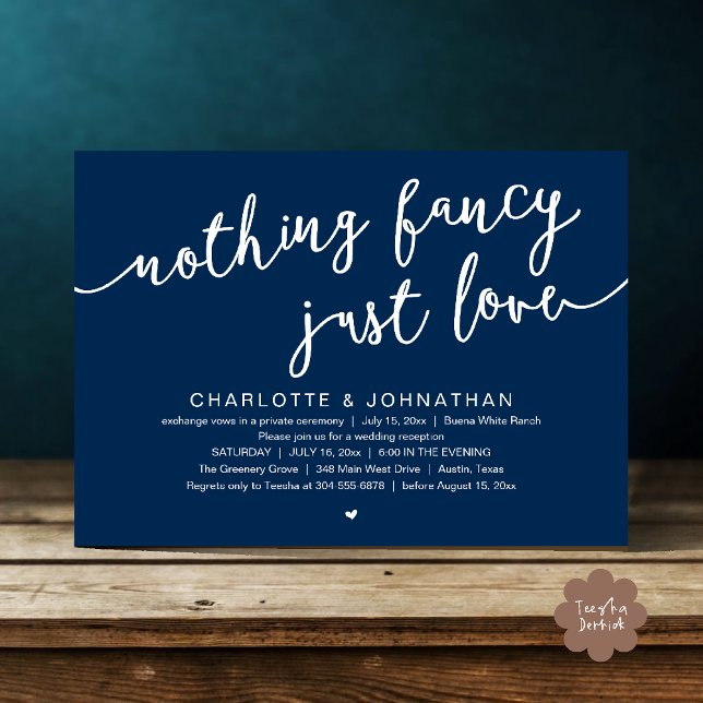 Nothing Fancy, Just Love, Wedding Elopement Party Invitation (Nothing Fancy, Just Love, Wedding Elopement Dinner Lunch Brunch Party Invites Card  PDF Navy Blue)