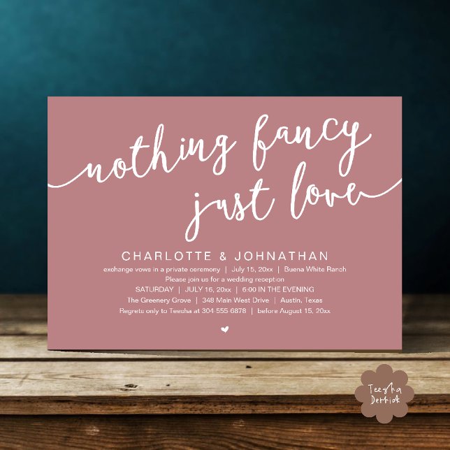 Nothing Fancy, Just Love, Wedding Elopement Party Invitation (Nothing Fancy, Just Love, Wedding Elopement Dinner Lunch Brunch Party Invites Card  PDF Dusty Rose)