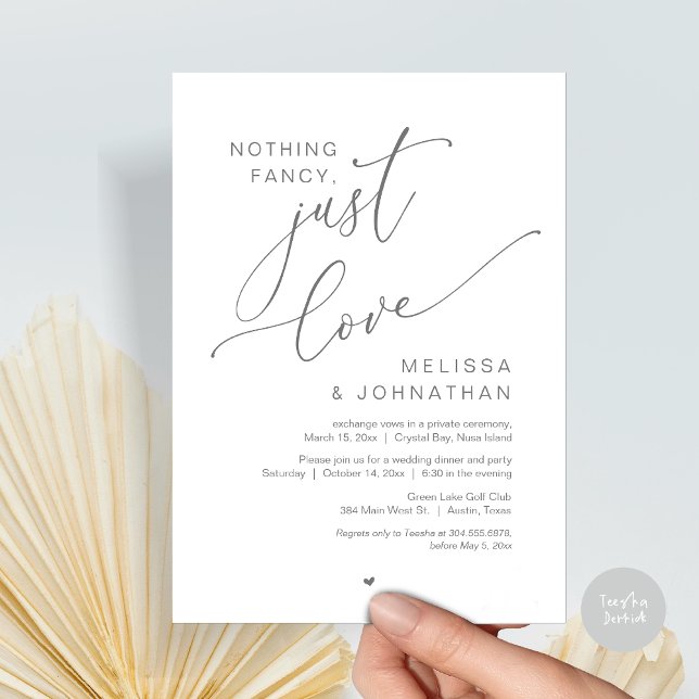 Nothing Fancy, Just Love, Wedding Elopement Party Invitation (Nothing Fancy, Just Love, Wedding Elopement Dinner Party Invitation Card, PDF, In Dark Grey)