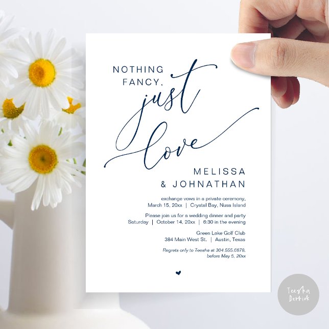 Nothing Fancy, Just Love, Wedding Elopement Party Invitation (Nothing Fancy, Just Love, Wedding Elopement Dinner Party Invitation Card, PDF, In Navy Blue)