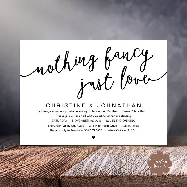 Nothing Fancy, Just Love, Wedding Elopement Party Invitation (Nothing Fancy, Just Love, Wedding Elopement Party Invites Card PDF Modern Cottage Rustic Black White)