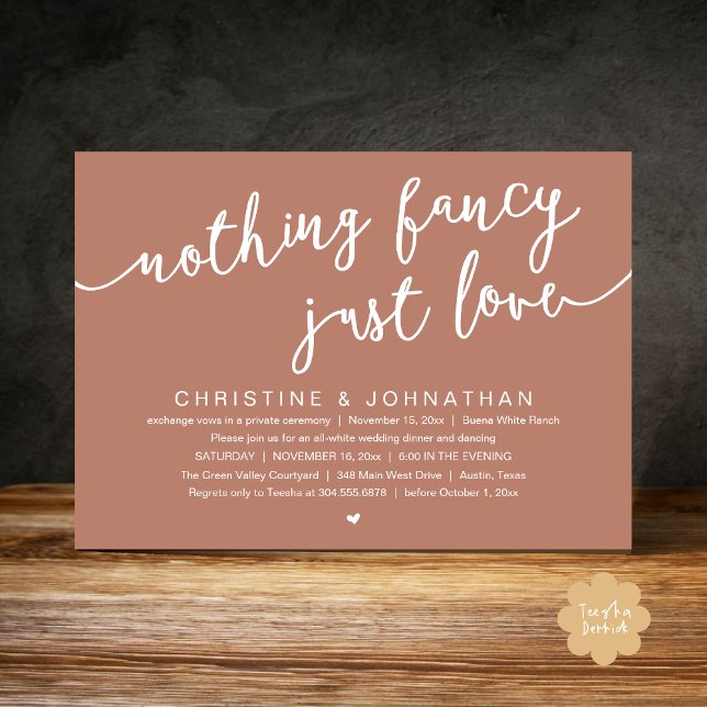Nothing Fancy, Just Love, Wedding Elopement Party Invitation (Nothing Fancy, Just Love, Wedding Elopement Party Invites Card PDF Modern Cottage Rustic Terracotta)