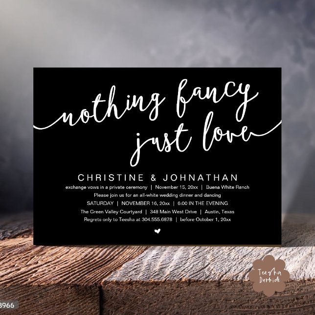 Nothing Fancy, Just Love, Wedding Elopement Party Invitation (Nothing Fancy, Just Love, Wedding Elopement Party Invites Card PDF Modern Cottage Rustic Black)