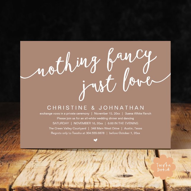 Nothing Fancy, Just Love, Wedding Elopement Party Invitation (Nothing Fancy, Just Love, Wedding Elopement Party Invites Card PDF Cottage Rustic Taupe Earthy Brown)