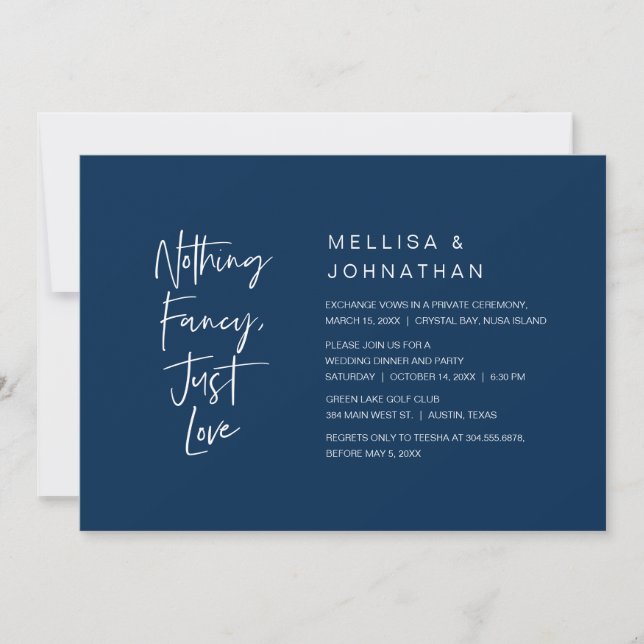 Nothing Fancy, Just Love, Wedding Elopement Party  Invitation (Front)