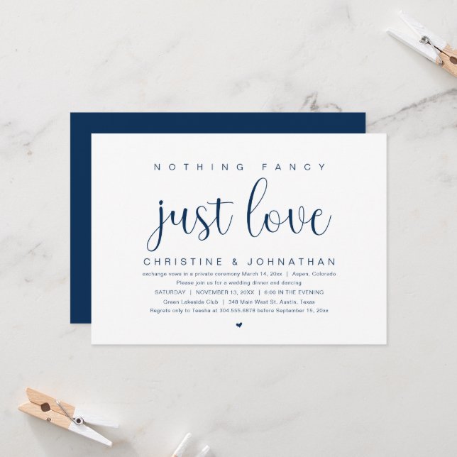 Nothing Fancy Just Love, Wedding Elopement Party Invitation (Front/Back In Situ)