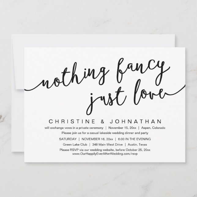 Nothing Fancy, Just Love, Wedding Elopement Party Invitation (Front)