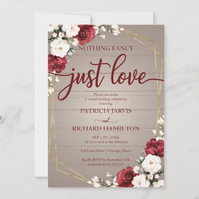 Nothing Fancy Just Love Wedding Geometric Rustic Invitation (Front)