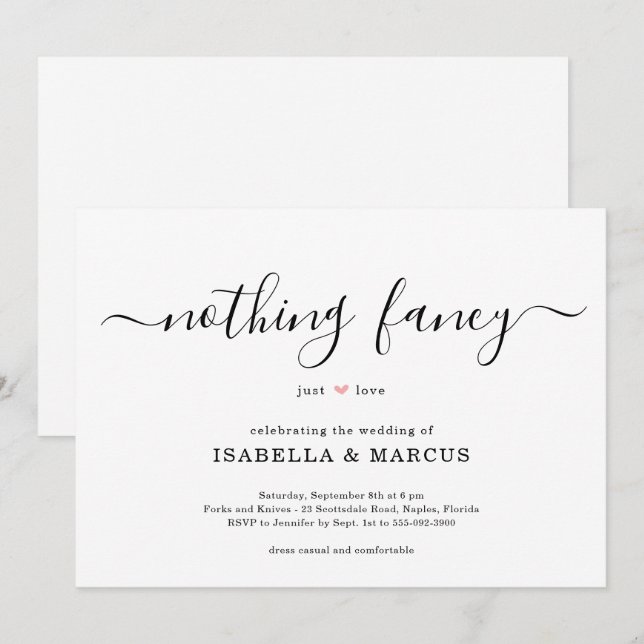 Nothing Fancy Just Love Wedding Invitation (Front/Back)