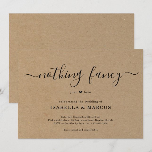 Nothing Fancy Just Love Wedding Invitation (Front/Back)