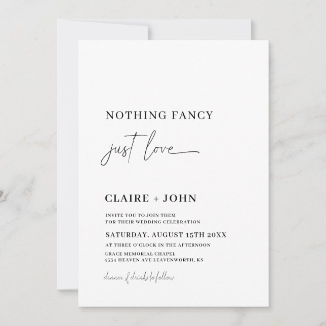 Nothing Fancy Just Love Wedding Invitation (Front)