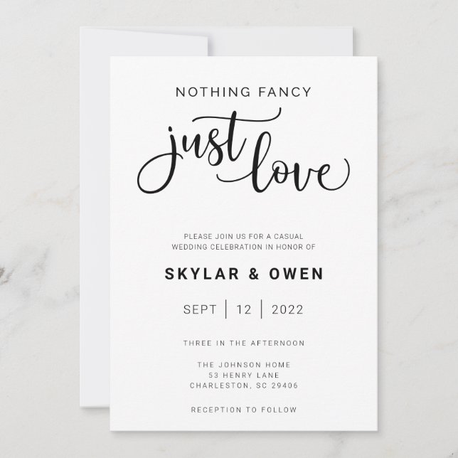 Nothing Fancy Just Love Wedding Invitation (Front)