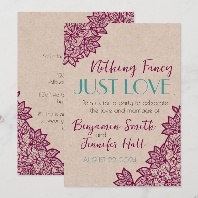 Nothing Fancy, Just LOVE! Wedding Invitations (Front/Back)