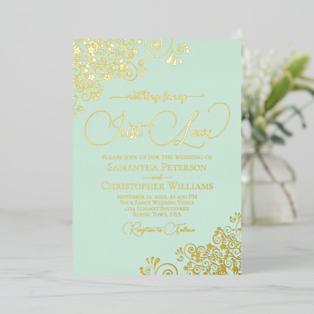Nothing Fancy Just Love Wedding Mint Green & Gold (Standing Front)