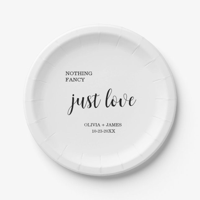 Nothing Fancy Just Love Wedding   Paper Plate (Front)