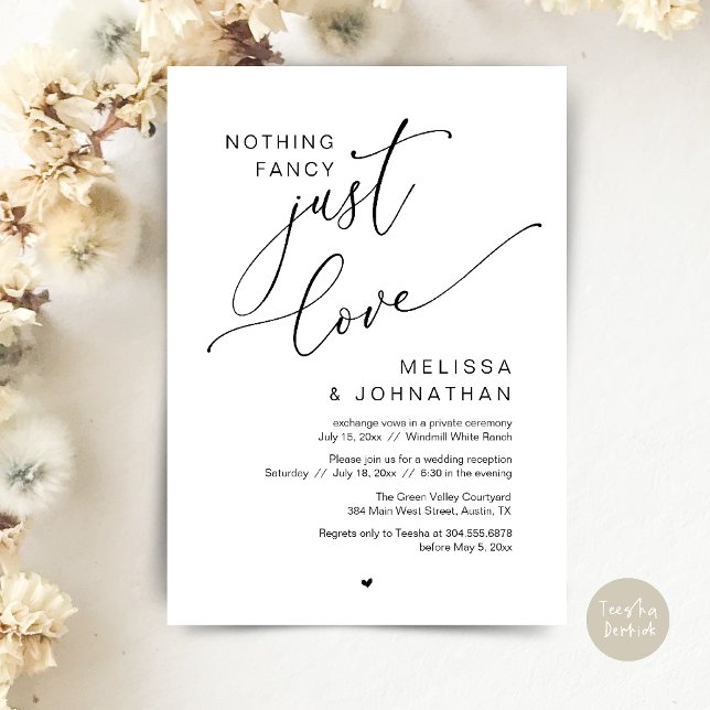 Nothing Fancy, Just Love, Wedding Reception Dinner Invitation (Nothing Fancy Just Love Wedding Reception Dinner Lunch Brunch Romantic Invites Card PDF Black White)