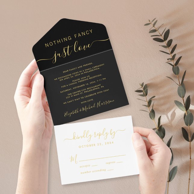Nothing Fancy Just Love Wedding Reception Foil All In One Invitation (Creator Uploaded)