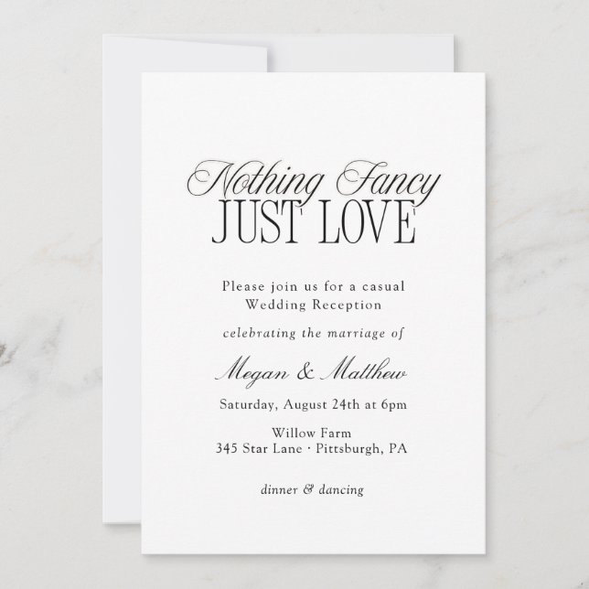 Nothing Fancy Just Love Wedding Reception Invitation (Front)